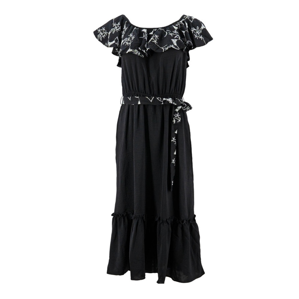 Elegant Floral Ruffle Dress in Red - Picture 2 of 3